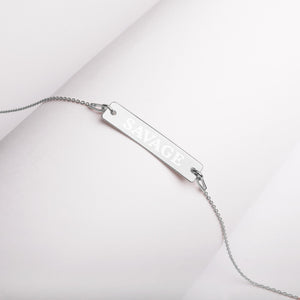 SAVAGE Engraved Silver Bar Chain Necklace